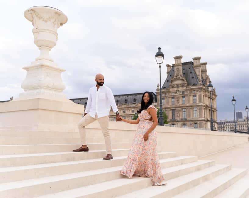 Paris: Louvre photoshoot or Seine bridges Eiffel Tower walk - Tuileries Garden for softer Paris portraits